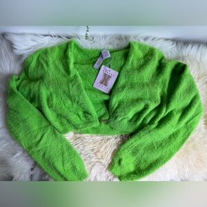Savage X Fenty Fluff It Up Crop Top Neon Green Fuzzy Sweater